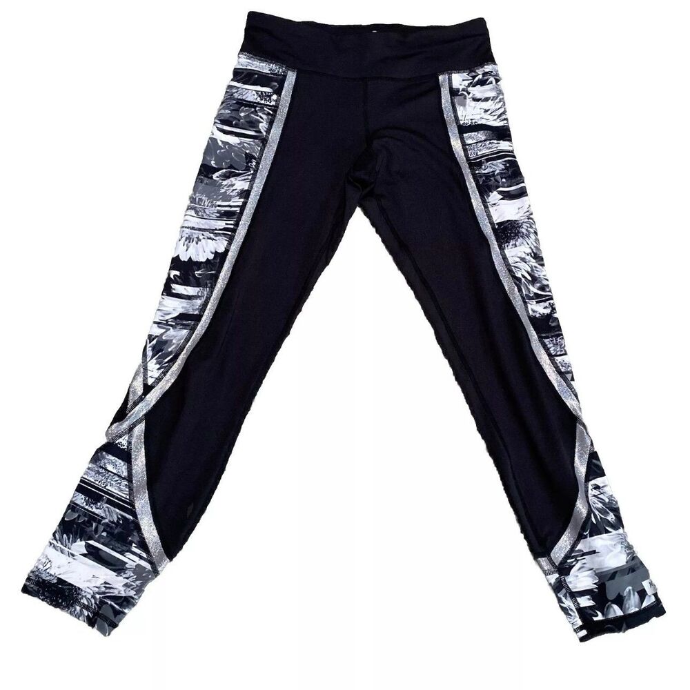 Betsey Johnson Performance Women's Side Floral Metallic Yoga Leggings M